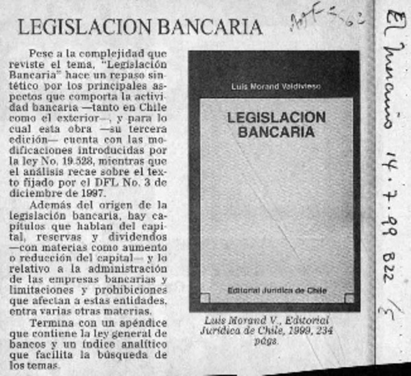 Legislación bancaria  [artículo].