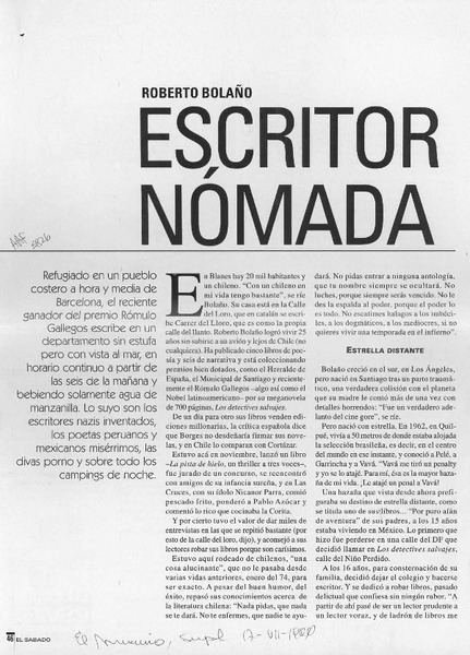 Roberto Bolaño escritor nómada  [artículo] Mili Rodriguez Villouta.