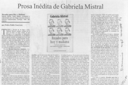 Prosa inédita de Gabriela Mistral  [artículo] Pedro Pablo Guerrero.