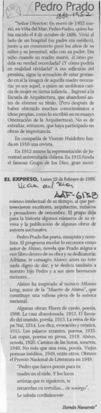 Pedro Prado  [artículo] Hernán Navarrete.