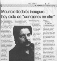 Mauricio Redolés inaugura hoy ciclo de "canciones en otra"  [artículo].