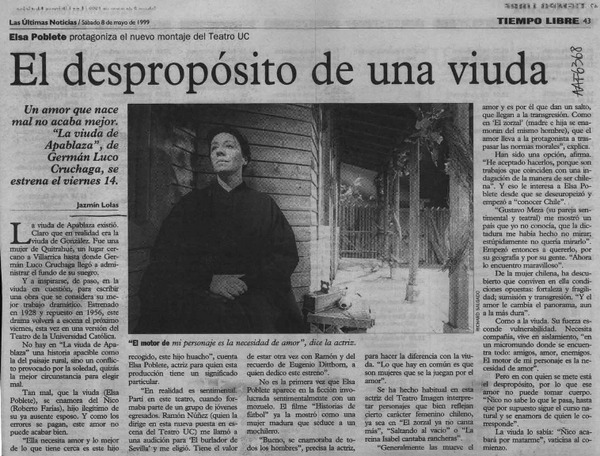 El despropósito de una viuda  [artículo] Jazmín Lolas.