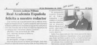 Real Academia Esopañola felicita a nuestro redactor  [artículo].