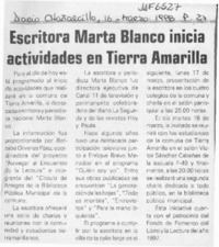 Escritora Marta Blanco ofrecerá charlas en Tierra Amarilla  [artículo].