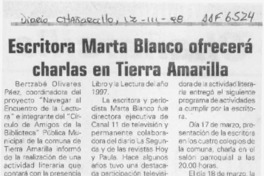Escritora Marta Blanco inicia actividades en Tierra Amarilla  [artículo].