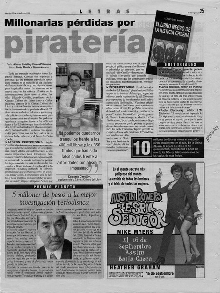 Millonarias pérdidas por piratería  [artículo] Marcelo Cabello [y] Ximena Villanueva.