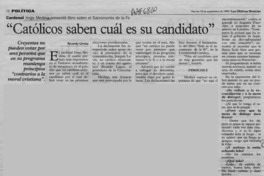 "Católicos saben cuál es su candidato"  [artículo] Ricardo Urzúa.