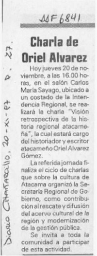 Charla de Oriel Alvarez  [artículo].