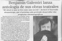Benjamín Galemiri lanza antología de sus obras teatrales  [artículo].