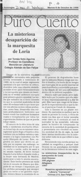 La misteriosa desaparición de la marquesita de Loria  [artículo] Tomás Soto Aguirre.