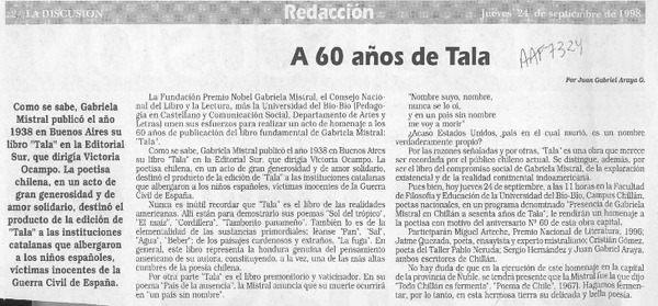 A 60 años de Tala  [artículo] Juan Gabriel Araya G.
