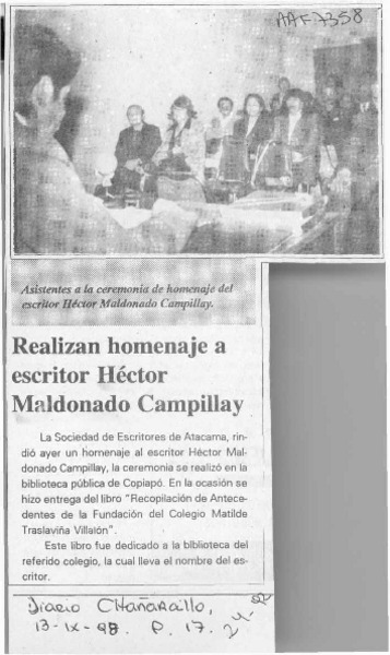 Realizan homenaje a escritor Héctor Maldonado Campillay  [artículo].