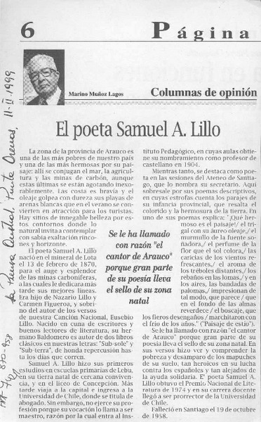 El poeta Samuel A. Lillo  [artículo] Marino Muñoz Lagos.