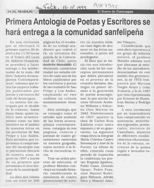 Primera antología de poetas y escritores se hará entrega a la comunidad sanfelipeña  [artículo].