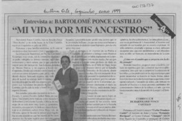 "Mi vida por mis ancestros"  [artículo] Juan Carlos Brown G.