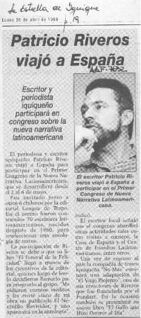 Patricio Riveros viajó a España  [artículo].