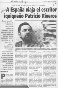 A España viaja el escritor iquiqueño Patricio Riveros  [artículo] Simoy Gahona Lay.