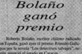 Bolaño ganó premio