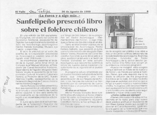 Sanfelipeño presentó libro sobre el folclore chileno  [artículo].