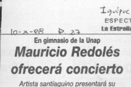 Mauricio Redolés ofrecerá concierto  [artículo].