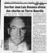 Escritor José Luis Rosasco ofrece dos charlas en Tierra Amarilla  [artículo].