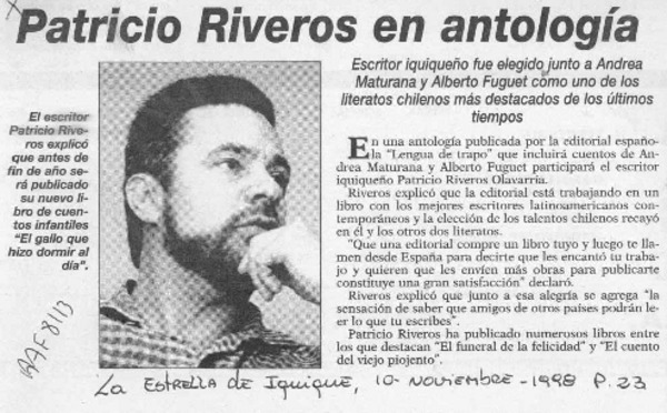 Patricio Riveros en antología  [artículo].