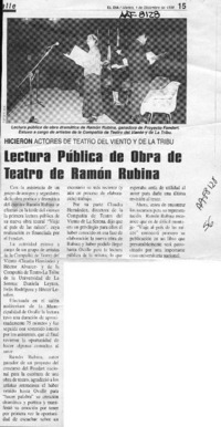 Lectura pública de obra de teatro de Ramón Rubina  [artículo].