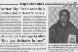Escritor Rigo Roble anunció la publicación de tercera novela  [artículo].