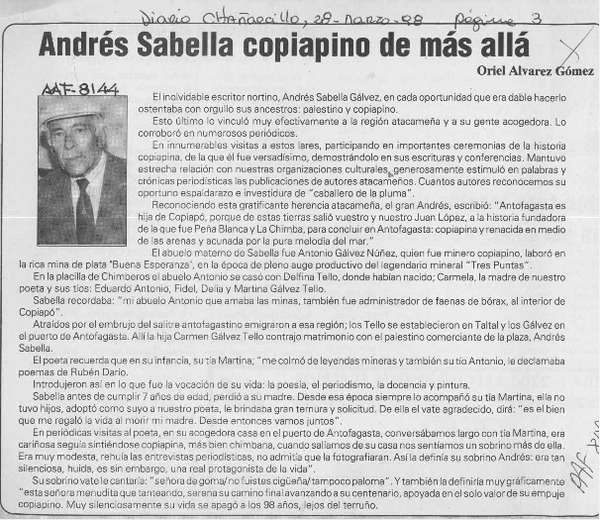 Andrés Sabella copiapino de más allá