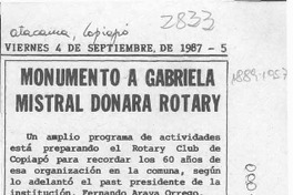 Monumento a Gabriela Mistral donará Rotary  [artículo].