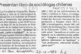 Presentan libro de sociólogas chilenas  [artículo].