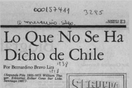 Lo que no se ha dicho de Chile  [artículo] Bernardino Bravo Lira.