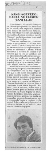 Nano Acevedo lanza su primer "Cantoral"  [artículo].