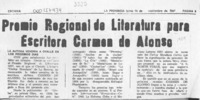 Premio Regional de Literatura para escritora Carmen de Alonso  [artículo].