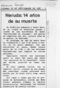 Neruda, 14 años de su muerte  [artículo].