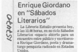 Enrique Giordano en "Sábados literarios"  [artículo].