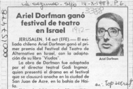 Ariel Dorfman ganó festival de teatro en Israel  [artículo].
