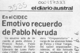 Emotivo recuerdo de Pablo Neruda  [artículo].