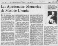 Las apasionadas memorias de Matilde Urrutia  [artículo] Abelardo Campos.