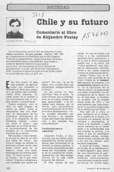 Chile y su futuro  [artículo] Eugenio Tironi.