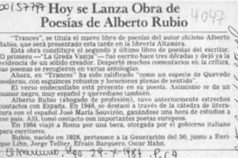 Hoy se lanza obra de poesías de Alberto Rubio  [artículo].
