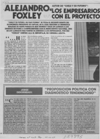 Alejandro Foxley "Los empresarios deben comprometerse con el proyecto de todos, la democracia"  [artículo] Virginia Araya.
