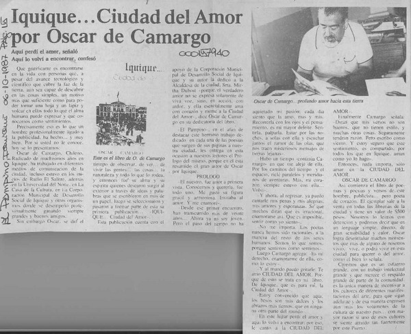 Iquique, ciudad del amor por Oscar de Camargo  [artículo].