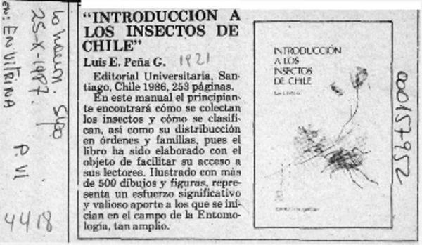 "Introducción a los insectos de Chile"  [artículo].