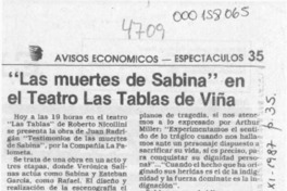 "Las Muertes de Sabina" en el Teatro Las Tablas de Viña  [artículo].