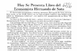 Hoy se presenta libro del economista Hernando de Soto  [artículo].