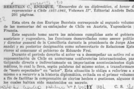 "Recuerdos de un diplomático, el honor de representar a Chile 1957-1965, volumen II"  [artículo] C. S.