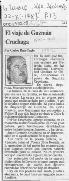 El viaje de Guzmán Cruchaga  [artículo] Carlos Ruiz Tagle.