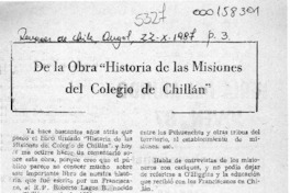 De la obra "Historia de las misiones del colegio de Chillán"  [artículo] Héctor M. Morales V.