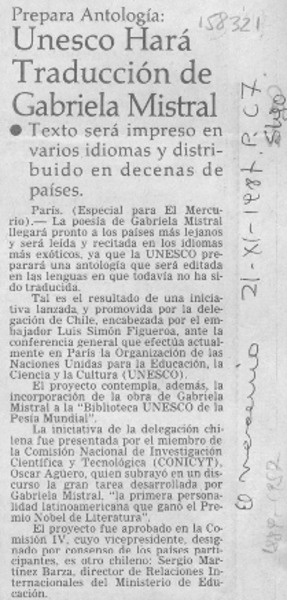 UNESCO hará traducción de Gabriela Mistral